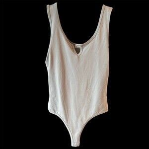 Zenana Bodysuit Tank Top Womens Size L Light Gray V-Neck Notch Sleeveless